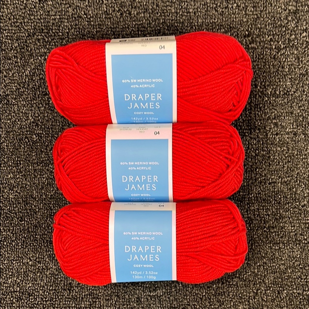 Lot of 3 Draper James cozy wool holiday red yarn